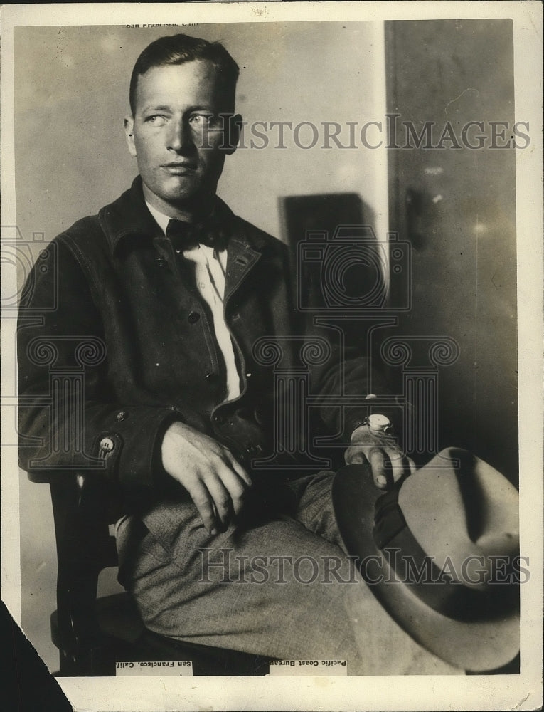 1929 Press Photo Charles Lajotte, San Diego Aviator in Los Angeles Jail