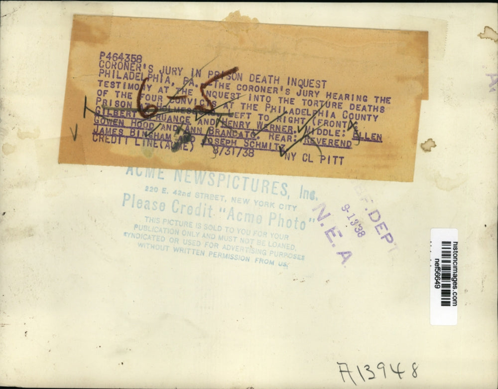 1938 Press Photo Philadelphia County Prison at Holmesburg Death Inquest Jury