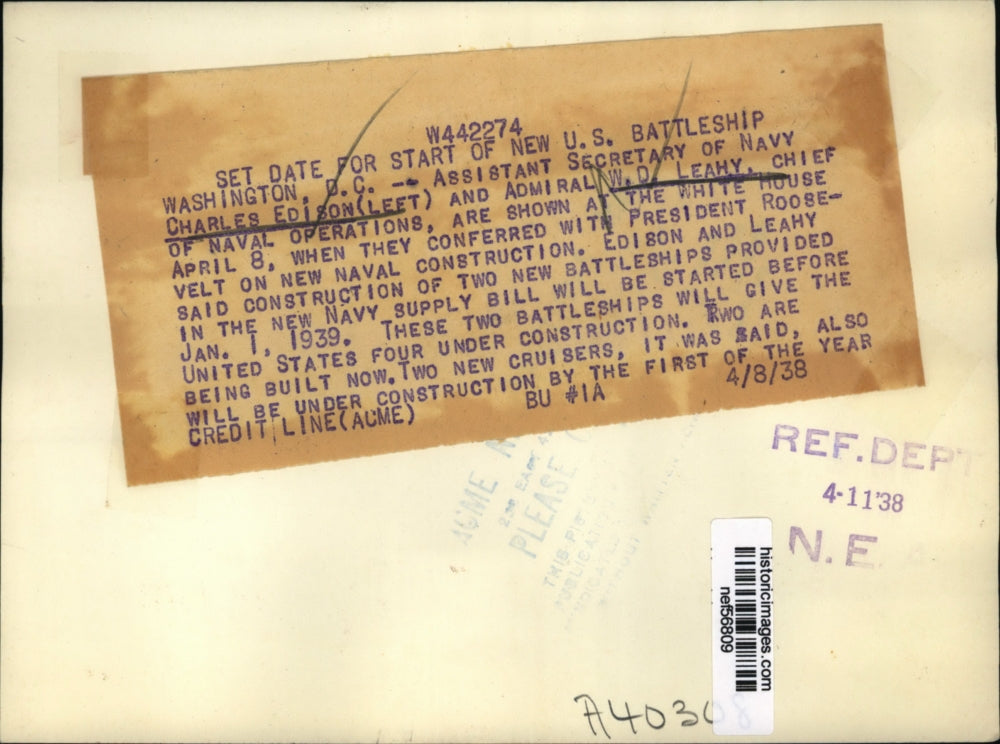 1938 Press Photo Charles Edison, Admiral W.D. Leahy at White House - nef56809