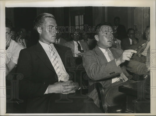 1938 Press Photo Russell T. Mathews, Ivor Powerll at Civil Liberties Hearing