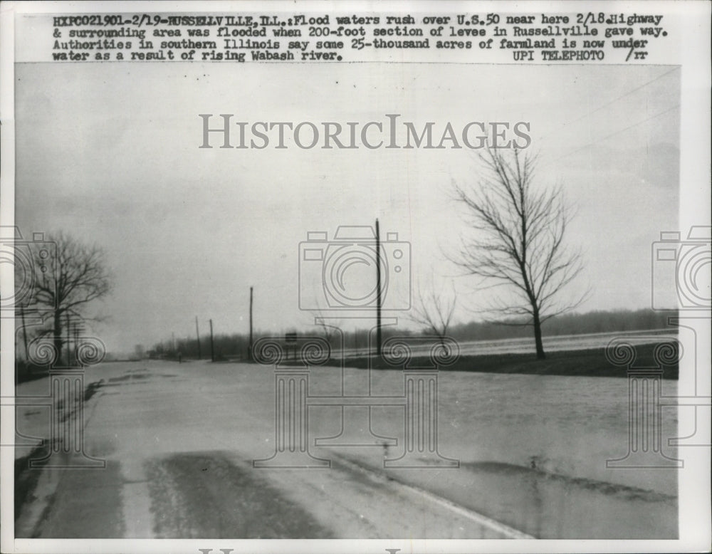 1959 Press Photo Flooding on U.S. Highway 50, Russellville, Illinois - nef56848