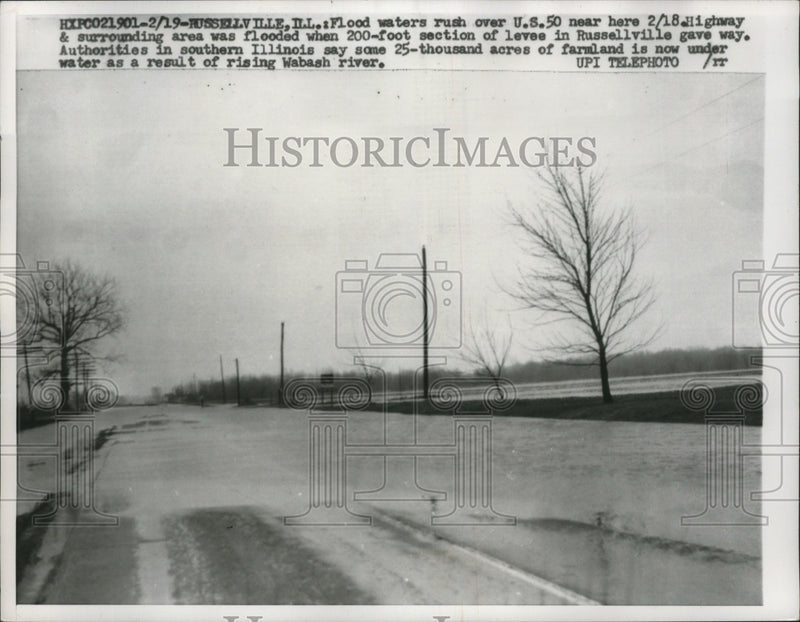 Load image into Gallery viewer, 1959 Press Photo Flooding on U.S. Highway 50, Russellville, Illinois - nef56848
