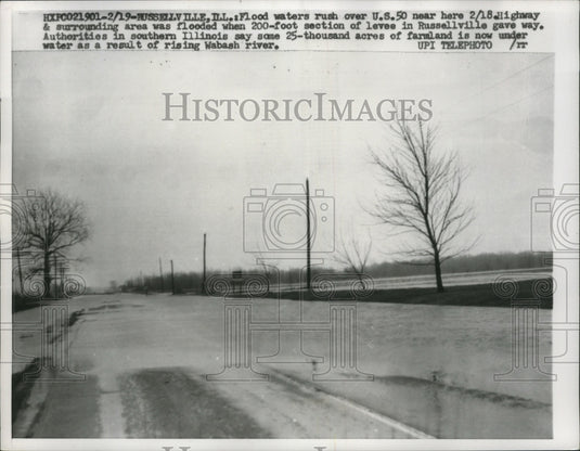1959 Press Photo Flooding on U.S. Highway 50, Russellville, Illinois - nef56848