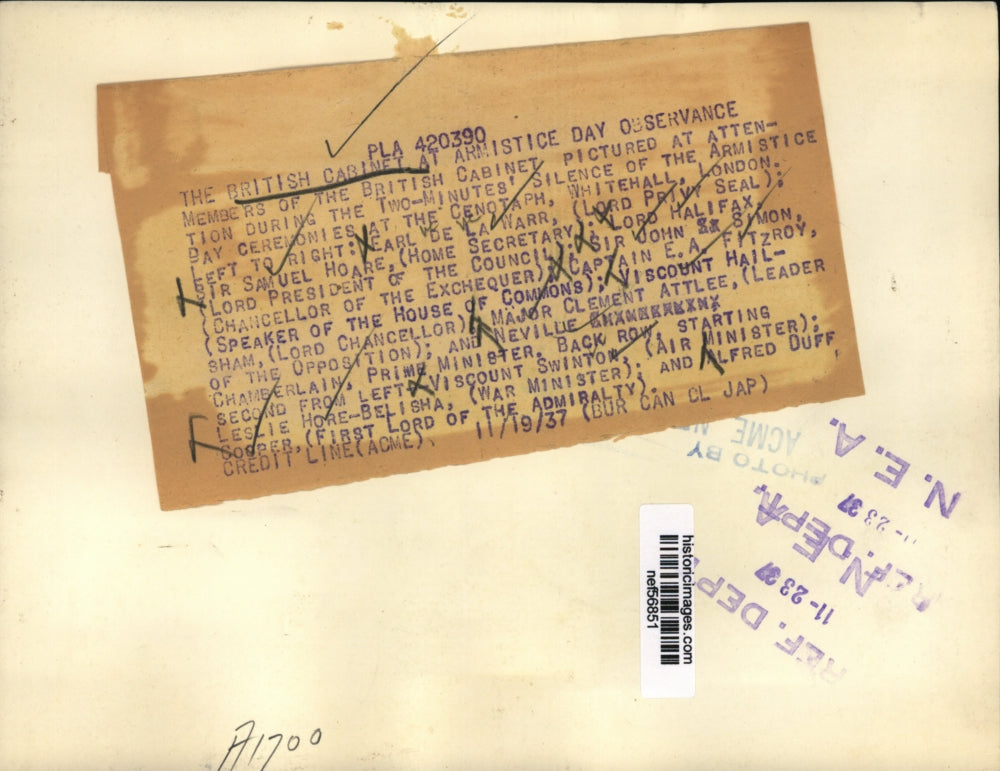 1937 Press Photo British Cabinet Members at Armistice Day, Cenotaph, London