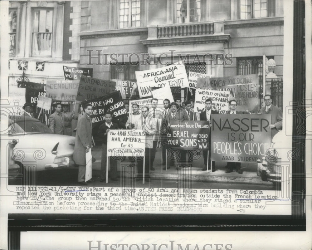 1956 Press Photo Arab Student Demonstration at French Legation, New York City