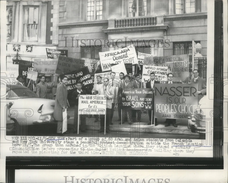 Load image into Gallery viewer, 1956 Press Photo Arab Student Demonstration at French Legation, New York City
