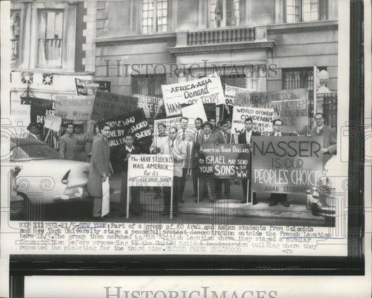 1956 Press Photo Arab Student Demonstration at French Legation, New York City