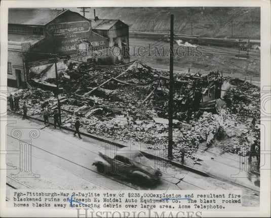 1951 Press Photo Joseph E Model Auto Eqiuipment Co Pittsburgh Explosion Damage