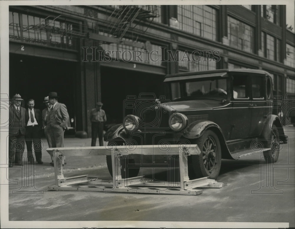 1936 Press Photo New Type of Barrier Placed Behind Regular Wood Barriers