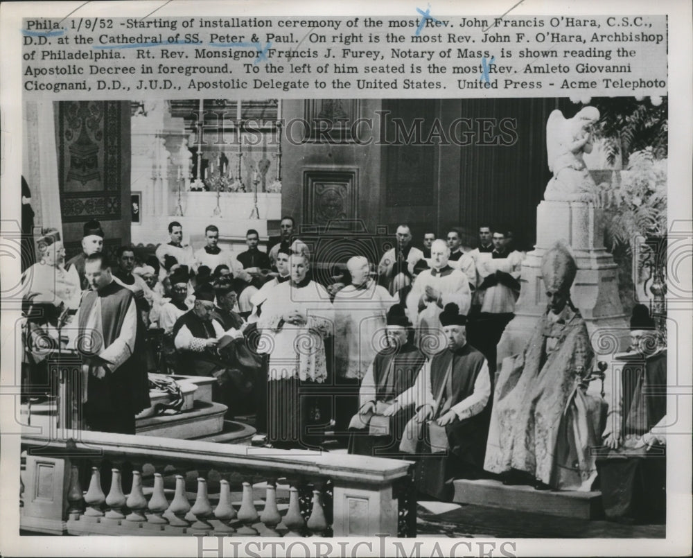 1952 Press Photo Installation Ceremony of Rev Francis O'Hara at Cathedral of SS- Historic Images