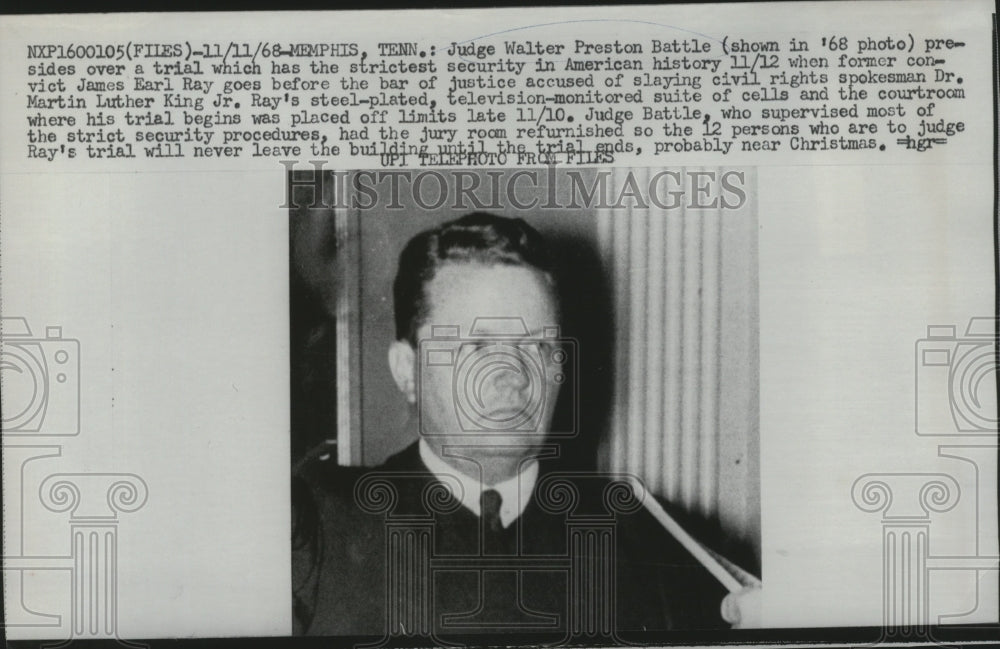1968 Press Photo Judge Walter Preston Battle of Memphis, Tennessee - nef57052