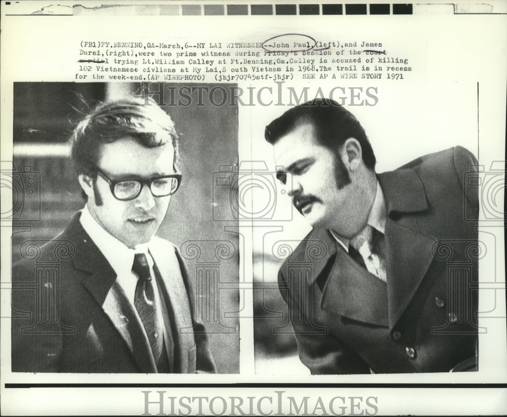 1971 Press Photo Two Prime Witnesses for Lt William Calley's Killing Trial