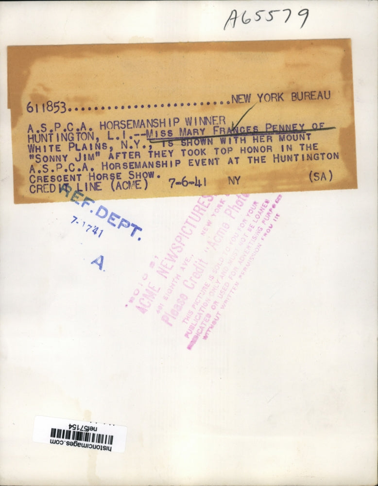 1941 Press Photo Mary Frances Penney Wins at Huntington Crescent Horse Show