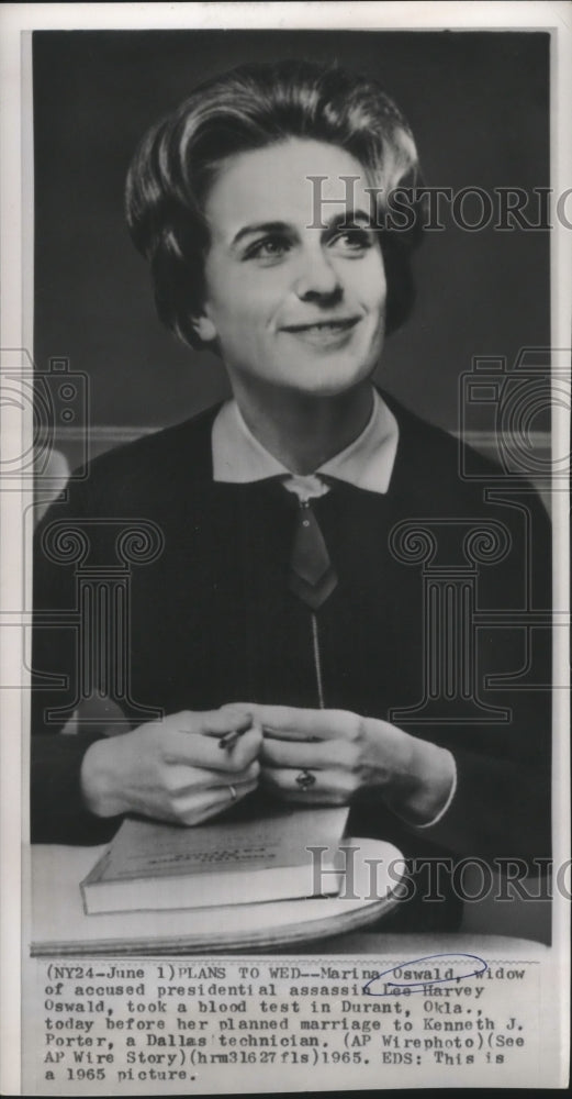 1965 Press Photo Marina Oswald Widow of JFK Assassin to Marry Kenneth Porter