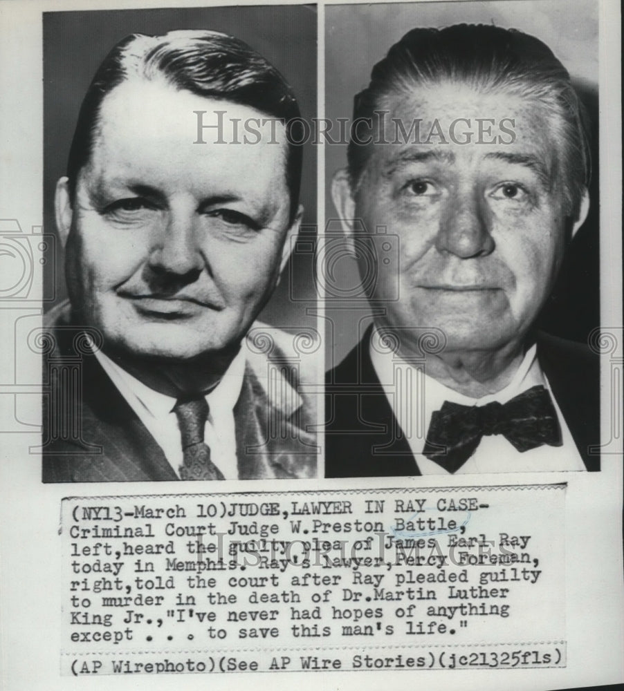 Press Photo Judge Preston Battle, Percy Foreman in James Ray MLK Murder Trial