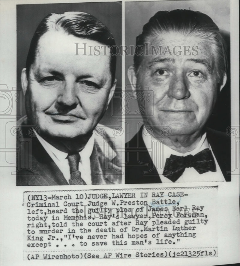 Load image into Gallery viewer, Press Photo Judge Preston Battle, Percy Foreman in James Ray MLK Murder Trial
