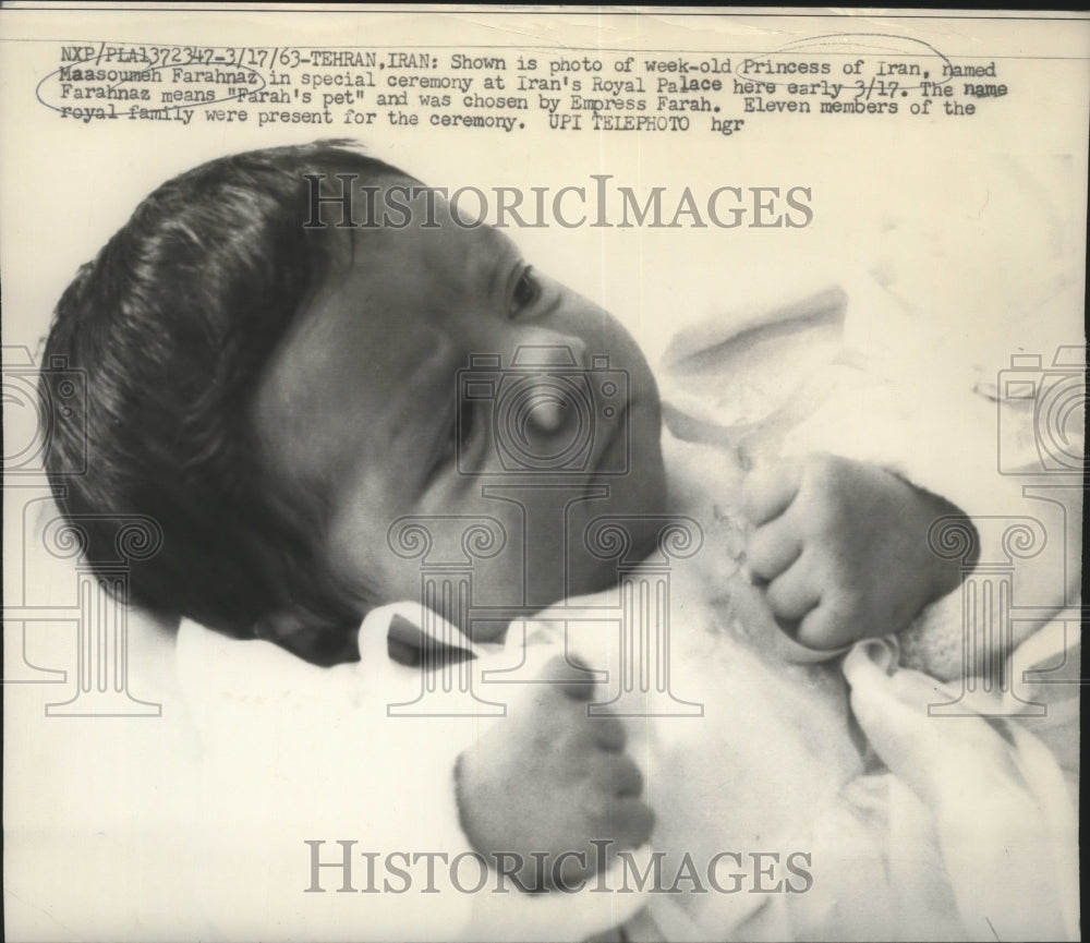 1963 Press Photo Princess of Iran Named Maasoumeh Farahnaz at Ceremony