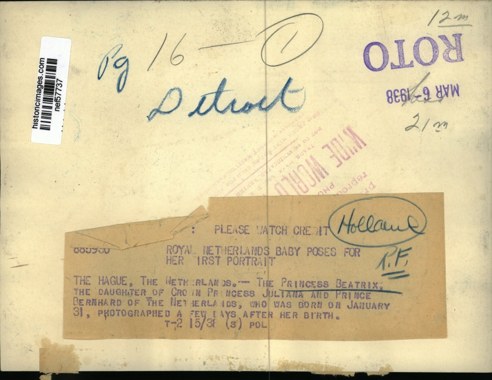 1931 Press Photo Newborn Princess Beatrix of the Netherlands - nef57737