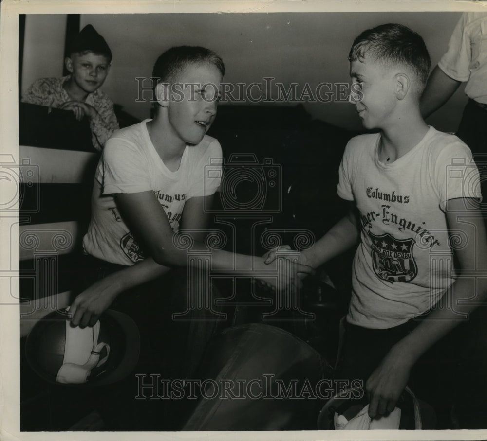 Undated Press Photo Guil Dancer and Joe Bird Smith in Soap Box Derby Racer- Historic Images