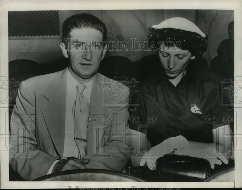 Load image into Gallery viewer, 1953 Press Photo Edward Rothschild &amp; Wife Esther in Senate Investigations
