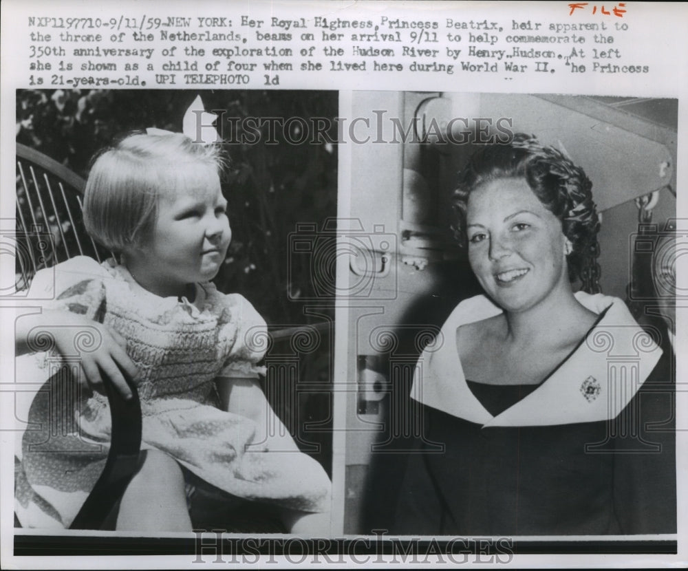 1959 Press Photo Princess Beatrix Arrives to Help with with 305th Anniversary