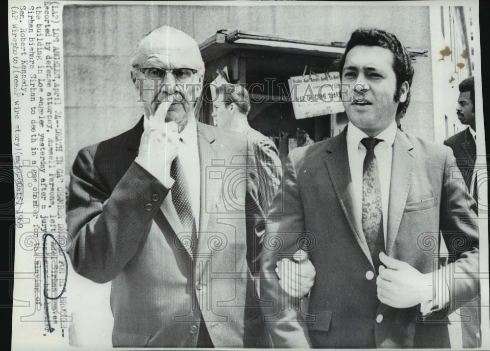 1969 Press Photo Adel Sirhan and Defense Attorney Russell Parsons - nef58193