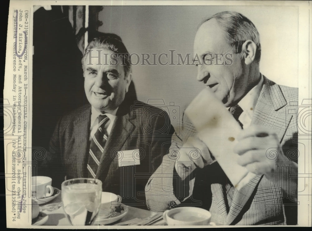 1974 Press Photo U.S Dist. Judge John J.Sirica and Atty.Gen.William B. Saxbe