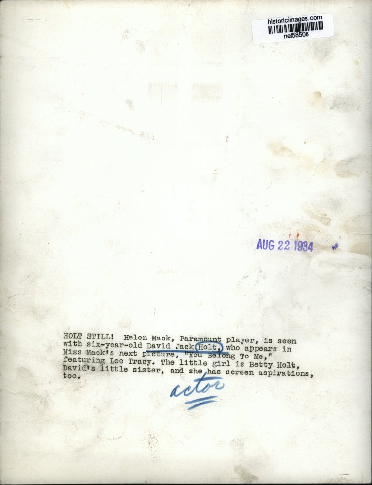 1934 Press Photo Helen Mack Shown & David Jack Holt Who Appears in Her Picture