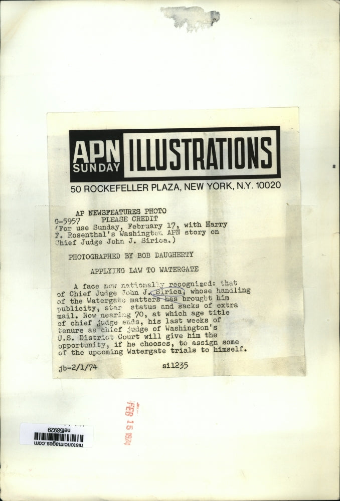 1974 Press Photo John J. Sirica may assign some Watergate trials to himself