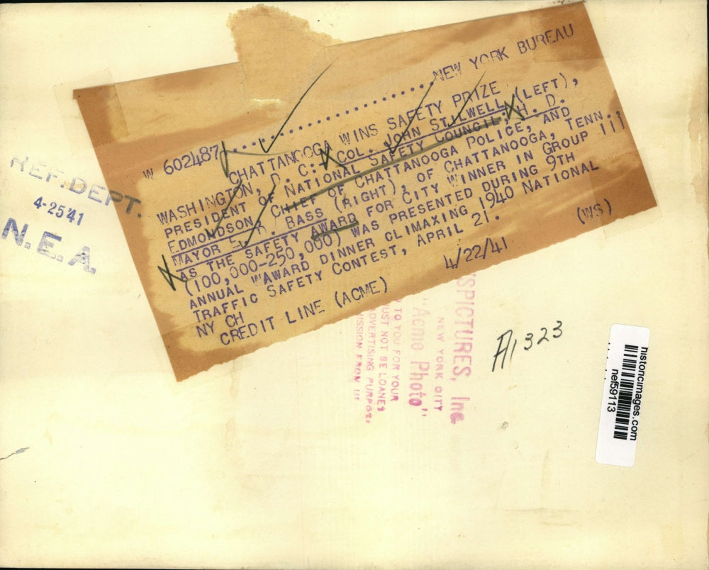 1941 Press Photo Chattanooga, Tennessee wins safety prize - nef59113