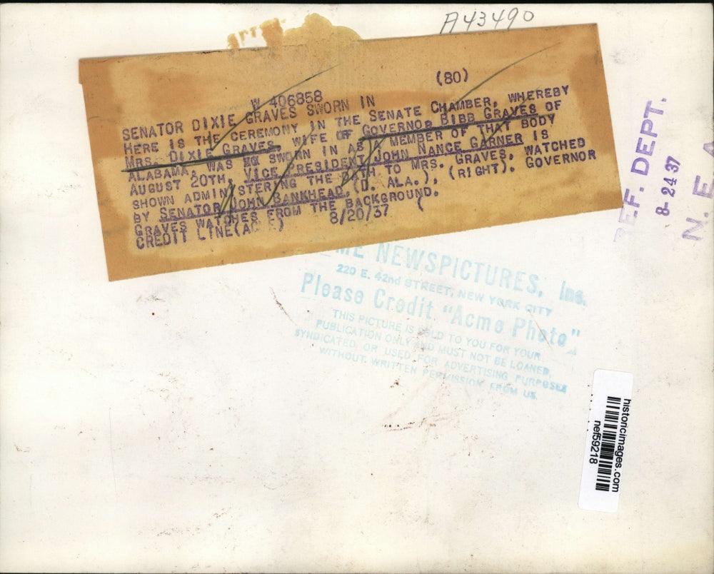 1937 Press Photo Dixie Graves sworn in as a member in the Senate Chamber