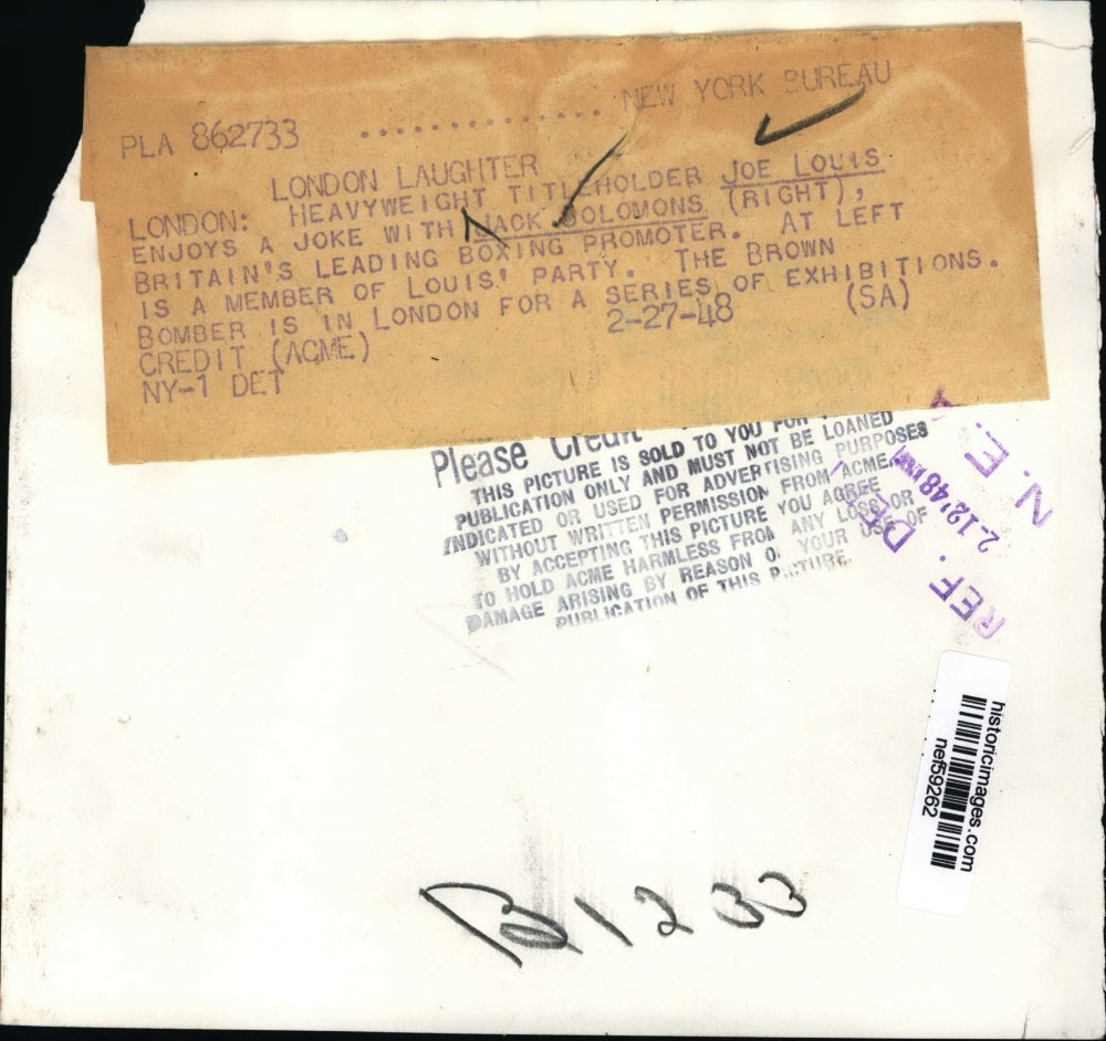 1948 Press Photo Heavyweight Joe Louis and Jack Solomons Britain Boxer Promoter