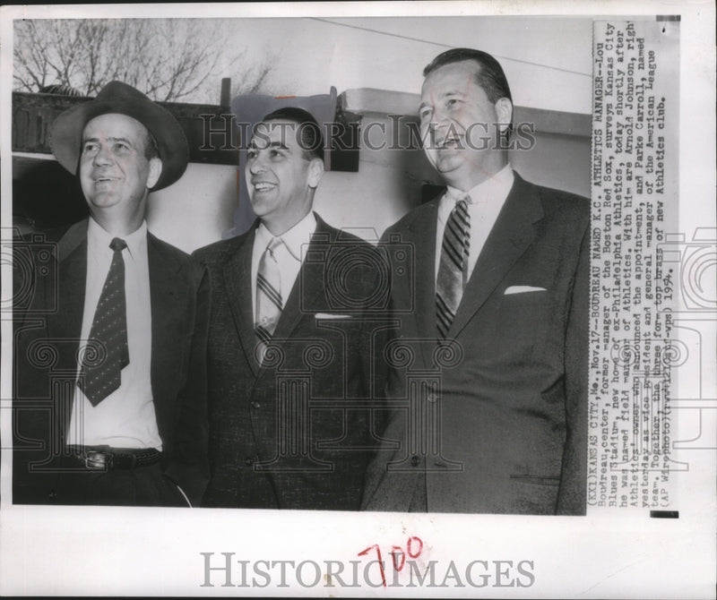 Load image into Gallery viewer, 1954 Press Photo Lou Boudreau names K.C. Athletics Manager - nef59272
