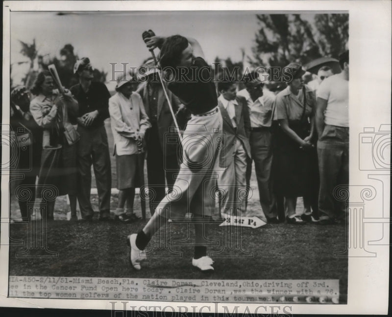 Load image into Gallery viewer, 1951 Press Photo Claire Doran of Ohio in the Cancer Fund Open at Miami Florida

