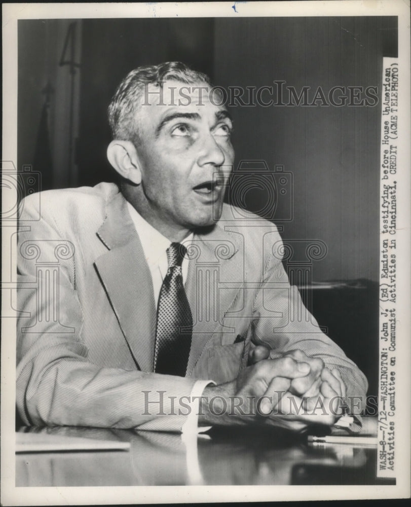 1950 Press Photo John J.Edmiston,testified before House UnAmerican Activities