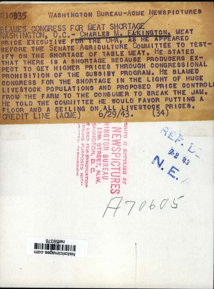 1943 Press Photo Charles M.Flkington Meat Price Executive for the OPA