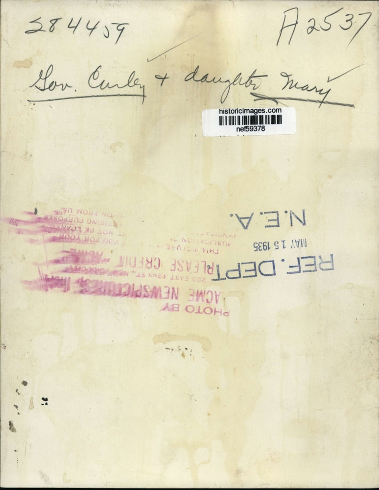 1935 Press Photo Gov.James Michael Curley of Boston and daughter Mary