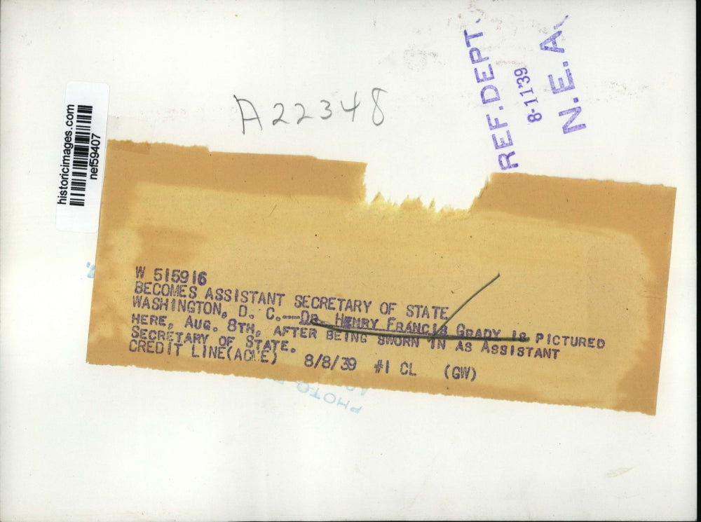 1939 Press Photo Dr. Henry Francis Grady sworn in as Assistant Sec.of State