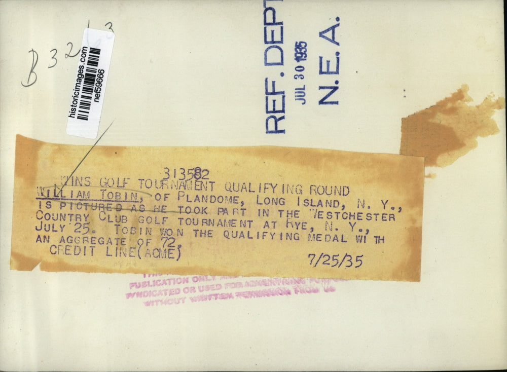 1935 Press Photo William Tobin in the Westchester Country Club Gold Tournament