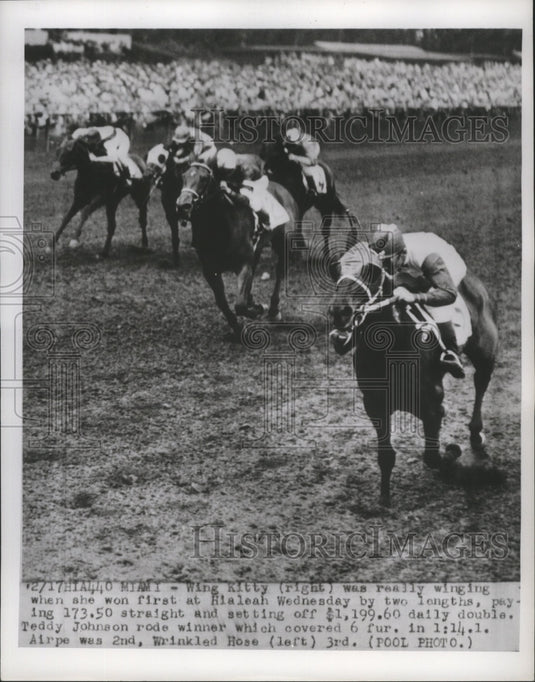 1954 Press Photo Wing Kitty won first at Hialeah Race by two lengths - nef59674