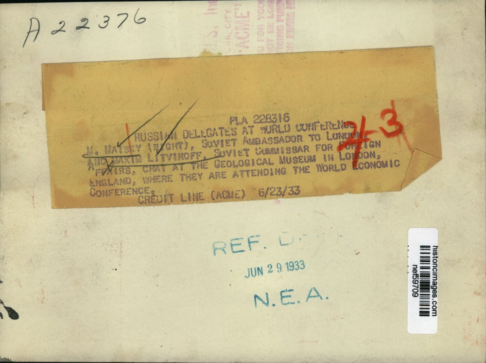 1933 Press Photo M.Maisky Soviet Ambassador to London and Maxim Litvinoff