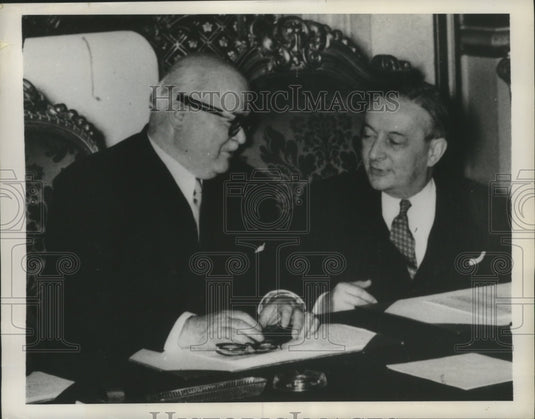 1953 Press Photo Johannes Hoffman, Saar Premier and George Bidault of France