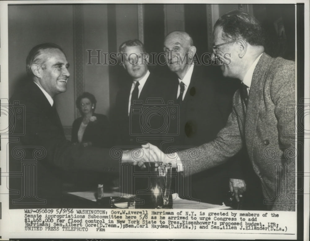1956 Press Photo Harriman greeted by members of Senate Appropriations Committee