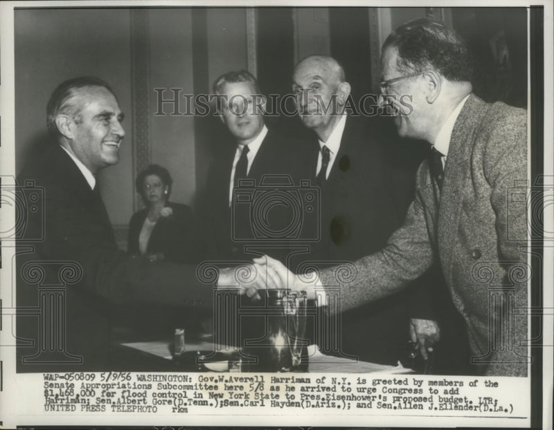 Load image into Gallery viewer, 1956 Press Photo Harriman greeted by members of Senate Appropriations Committee
