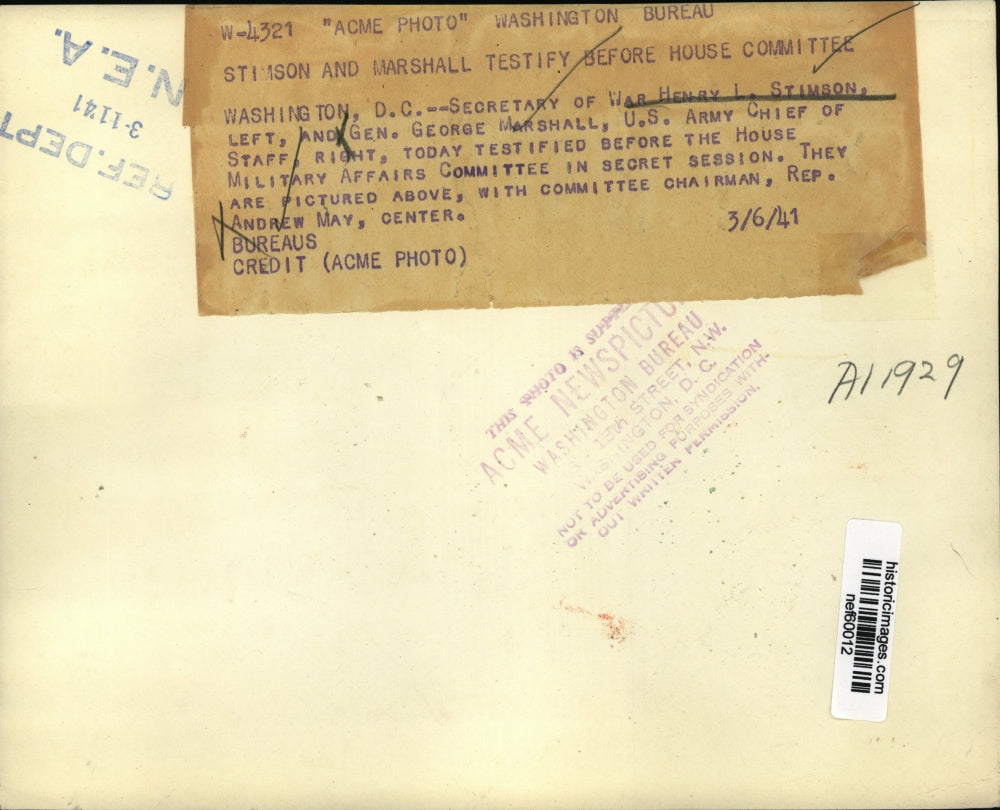 1941 Press Photo Henry L.Stimson, Sec. of War and George Marshall U.S Army Chief