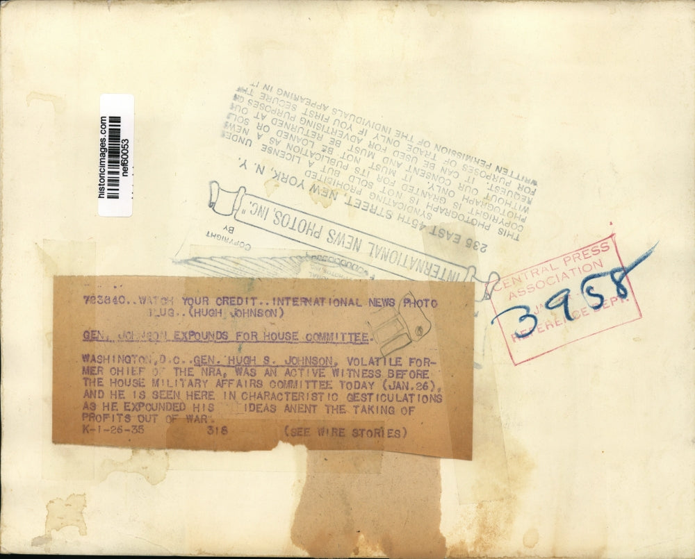 1935 Press Photo Gen.Hugh S. Johnson, Volatile former Chief of the NRA