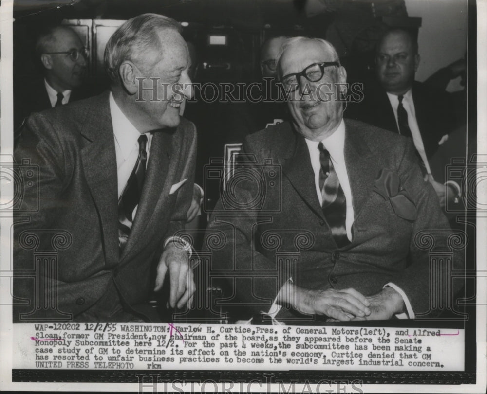 1955 Press Photo Curtice, Sloan appear before Senate Monopoly Subcommittee