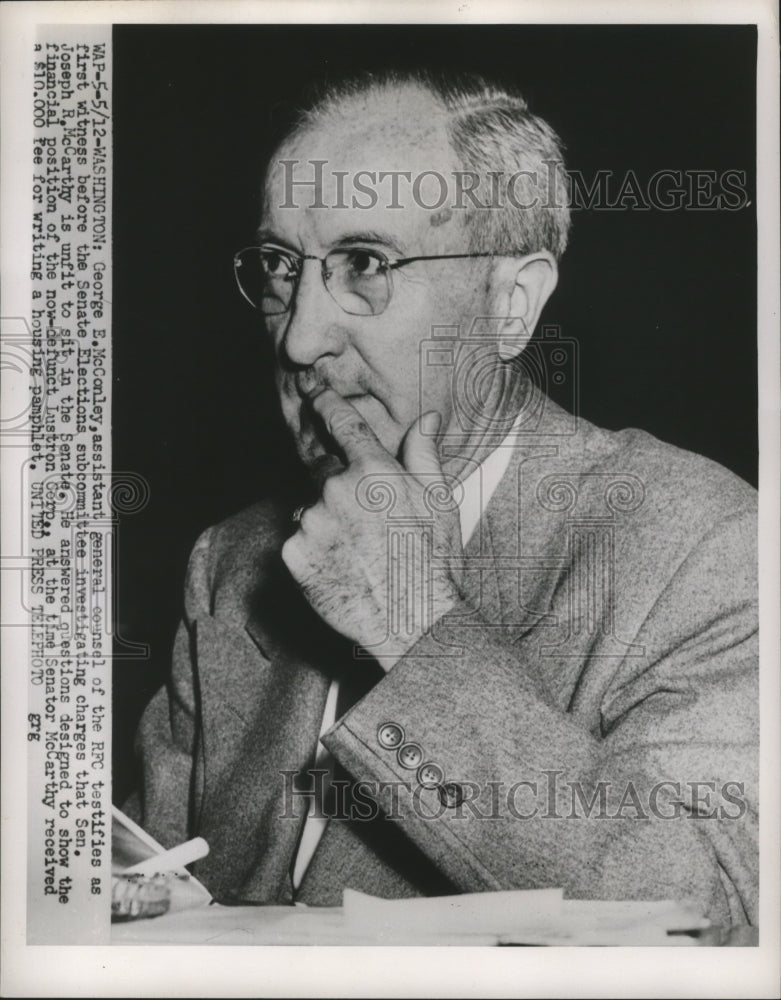 1952 Press Photo George McConley Testifies in Senate Elections Committee- Historic Images
