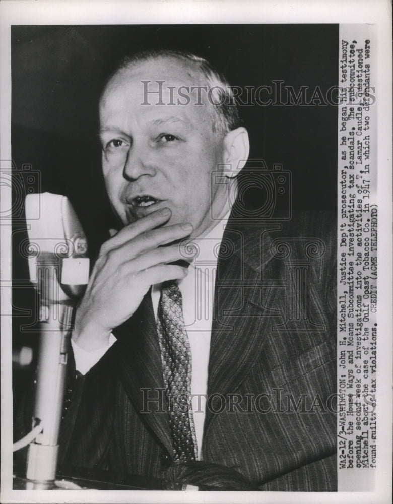 1950 Press Photo John Mitchell Testifies in House Ways and Means Subcommittee- Historic Images