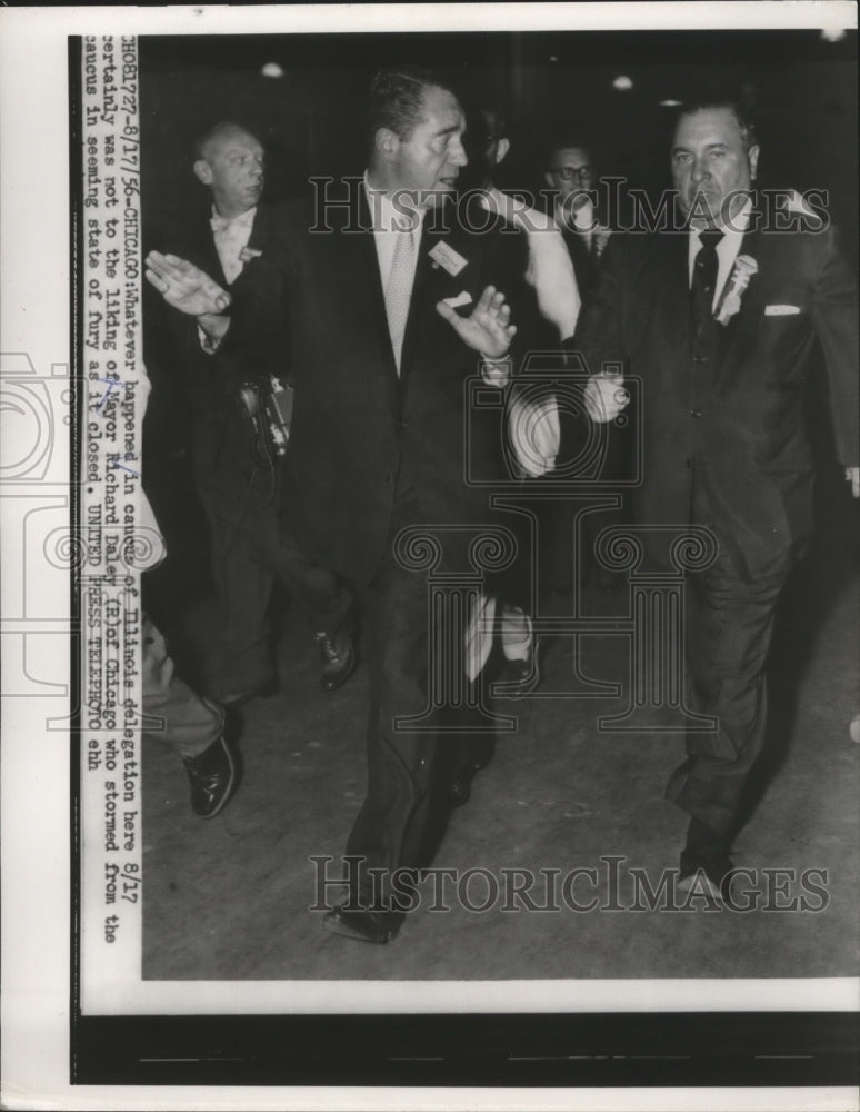 Load image into Gallery viewer, 1956 Press Photo Mayor Richard Daley of Chicago walkout after a caucus
